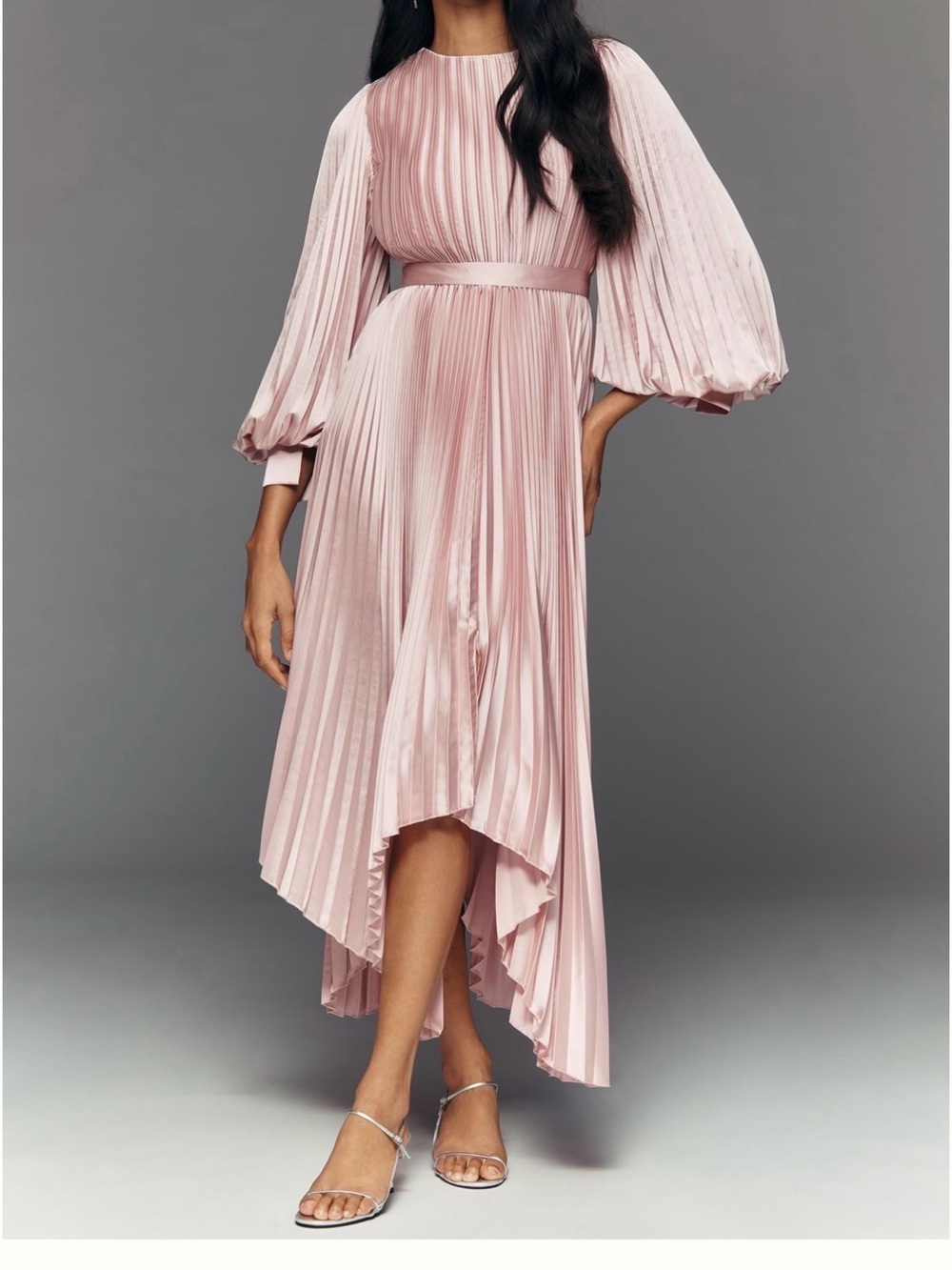 NWT Mac Duggal Pleated Charmeuse Long-Sleeve Midi Dress Size 8